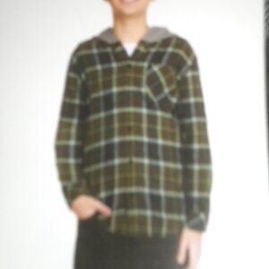 Quiksilver Boys Size Large 14/16 Green Four Leaf Hooded Flannel Shirt SHacket